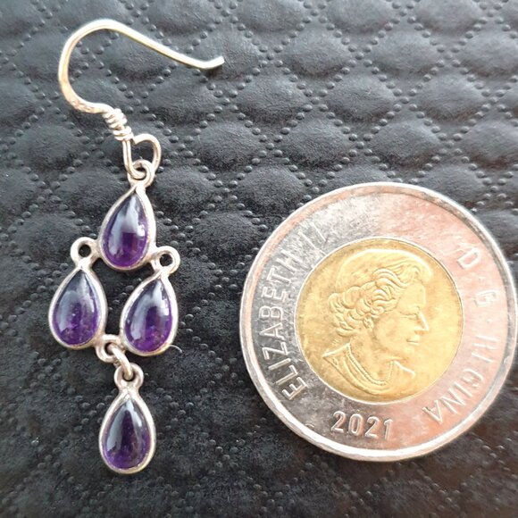Gorgeous Vintage Victorian 8ct Natural Amethyst Cabochon Chandelier Earrings - Picture 9 of 11